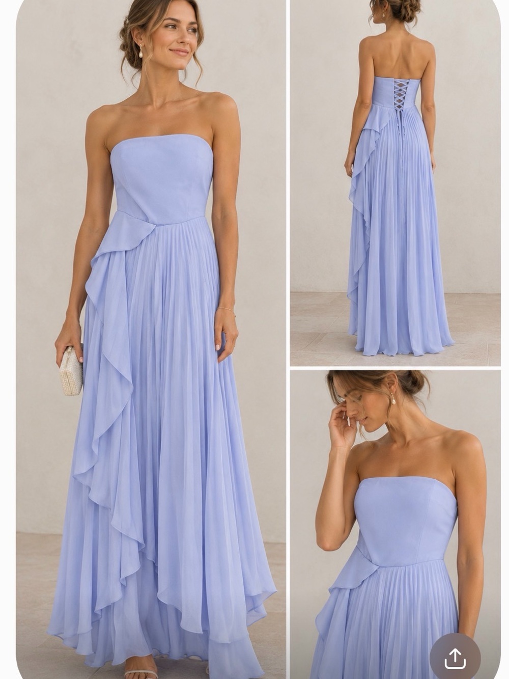 Strapless Lavender Cascade Evening Gown